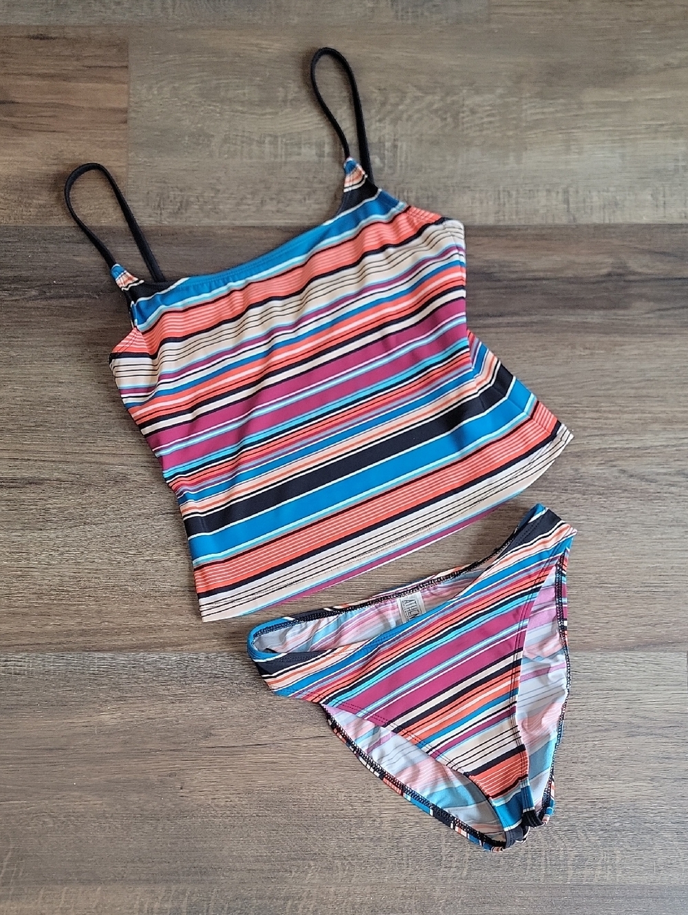 Athena Striped Two-Piece Tankini Set in Multicolor Stripes Womens Size 10